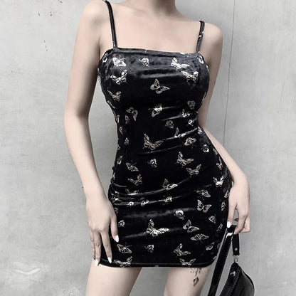 Harajuku Spaghetti Strap Backless Off Shoulder Mini Dress