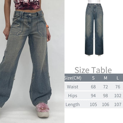 Wide Leg Oversize Y2K Patterned Baggy Winter Cargo Casual Jeans Low Autumn Waist Women's Trousers