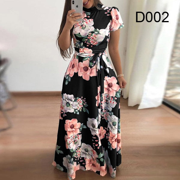 Robe Dresses Autumn Casual Full-Length Long Plus Size Flower Sashes Slim Arm Design Party Gown Spring S-5XL