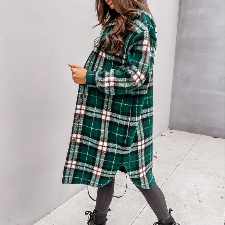 Autumn Plaid for Jacket Warm Fashion Patterned Winter - Women Overcoat