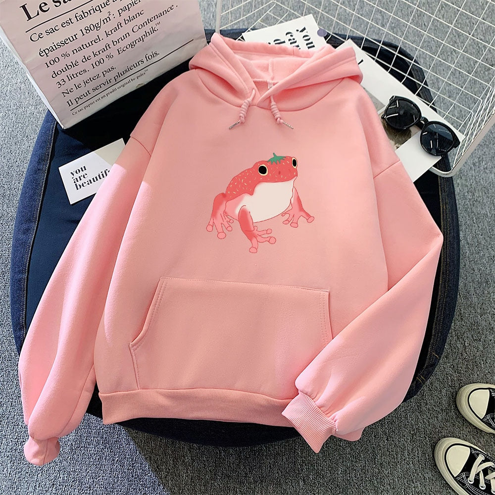 Arm Women Long Frog Pocket for Sweatshirt Harajuku Kawaii Oversized Clothes Pink Hooded Hoodie Girls Hoodies Sweatshirts