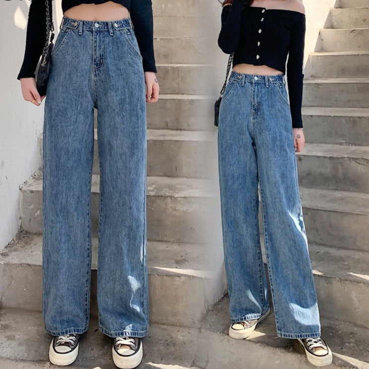 Baggy Waist Fashion - Mom Leg Wide Women's High Jeans Pants - Denim Jeans