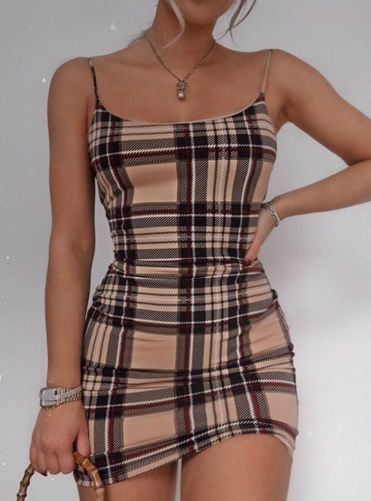 Spaghetti Strap Grid Mini Dress for Women