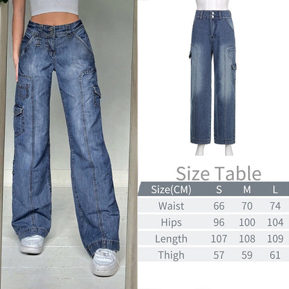 Wide Leg Oversize Y2K Patterned Baggy Winter Cargo Casual Jeans Low Autumn Waist Women's Trousers