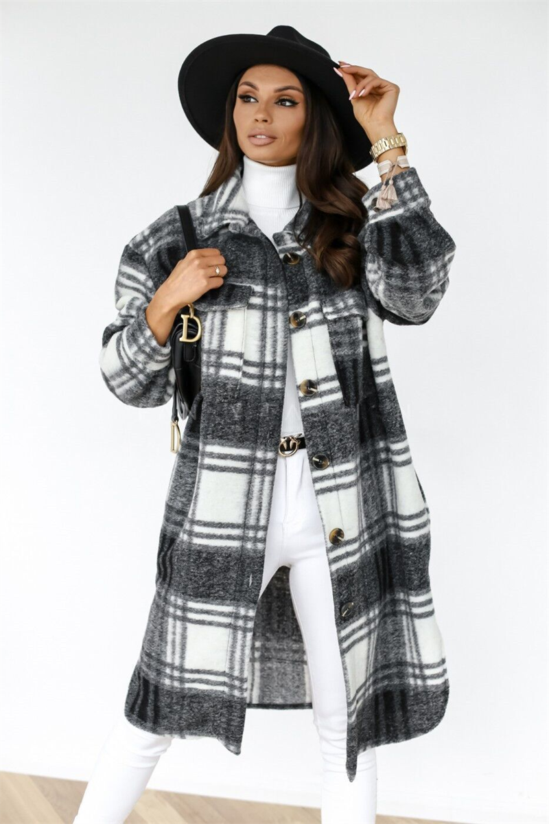 Autumn Plaid for Jacket Warm Fashion Patterned Winter - Women Overcoat