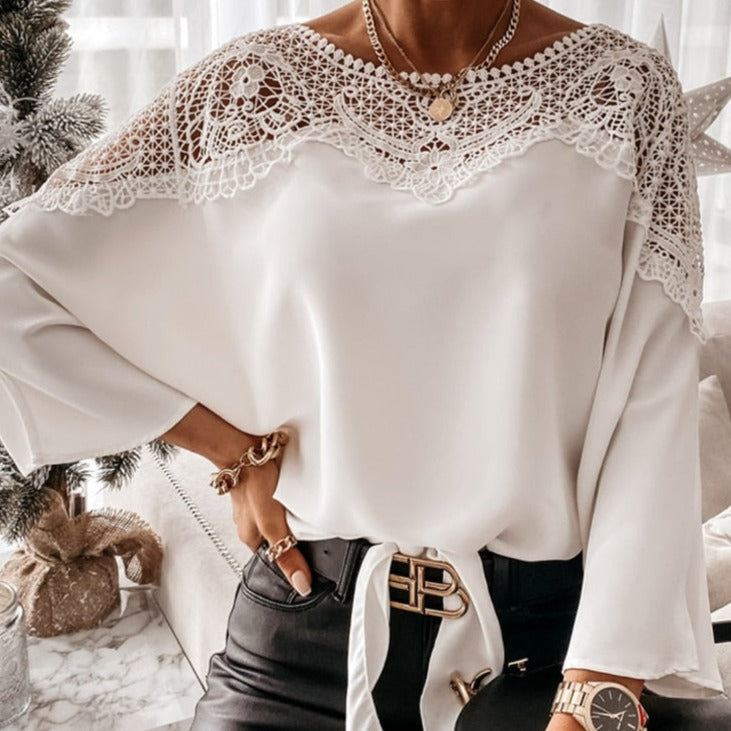 Blouse Embroidery Vintage Lace Elegant Top Women Blouse Crochet Autumn White Blusa Ladies 12459