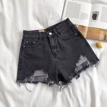 Tassel Detail Shorts Waist High and Denim with for Pockets Women