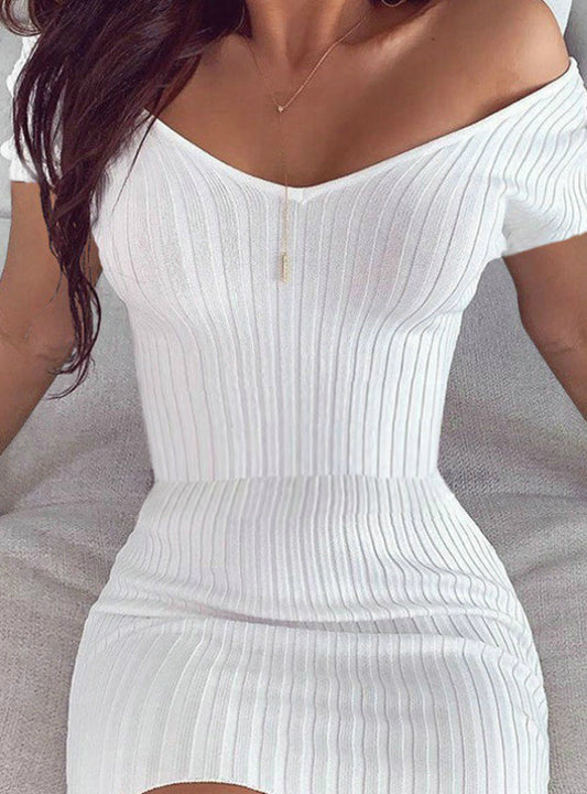 V Neck Short Sleeve Casual Slim Mini Dress