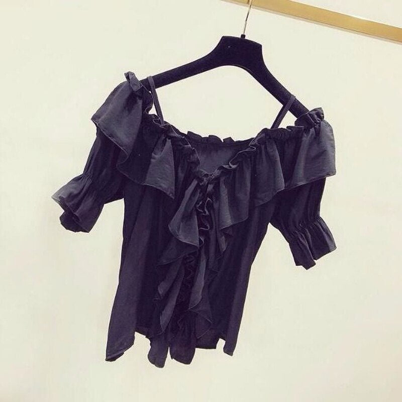 Blouse Ruffle Warm-Season Chiffon Tops Youth Blouse Fashion Women Clothes