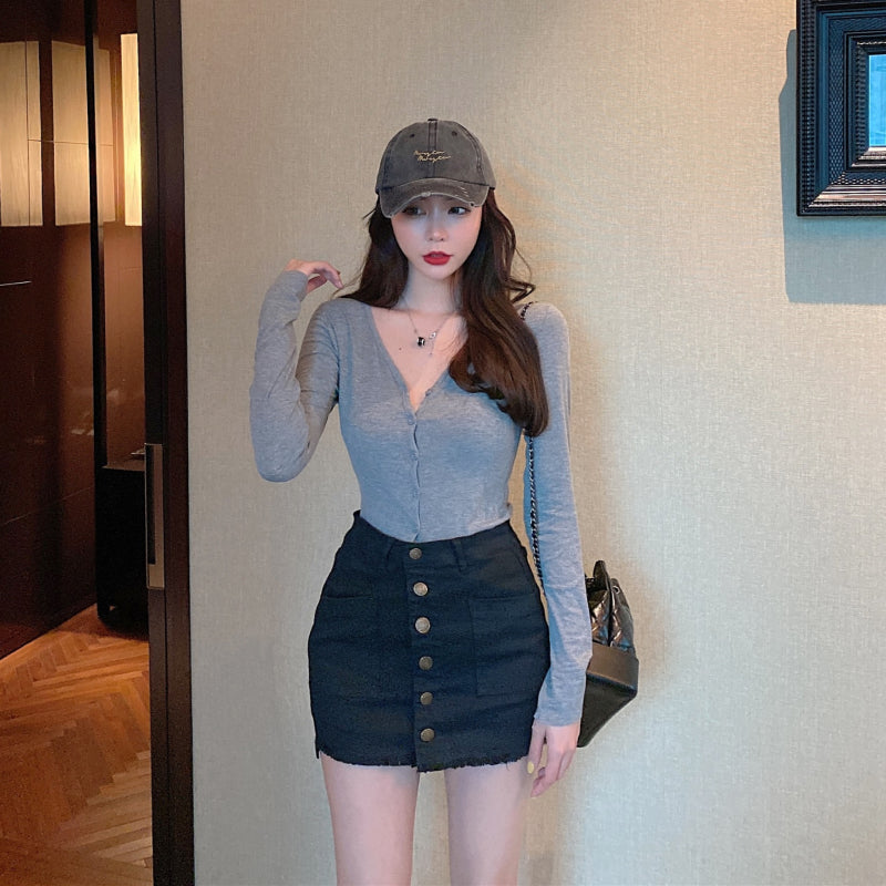 Women Shorts Waist Buttons Skirt White Arrival Skirt New Sexy Line Denim Jean High Warm-Season Mini A Single Black Or Skirts