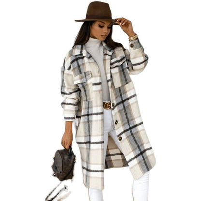 Autumn Plaid for Jacket Warm Fashion Patterned Winter - Women Overcoat