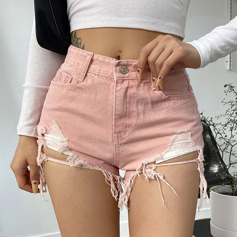 Cosybreezee - Women's Ripped High Waist Mini Denim Shorts