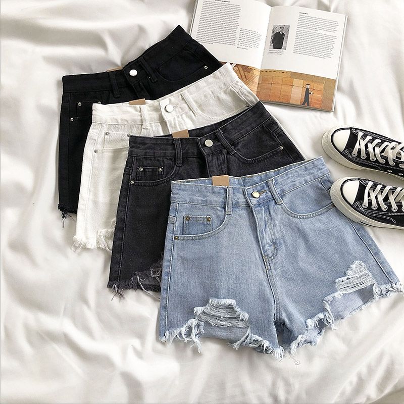 Tassel Detail Shorts Waist High and Denim with for Pockets Women