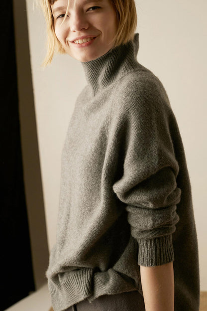 Turtleneck Wool Side Sweater with Split