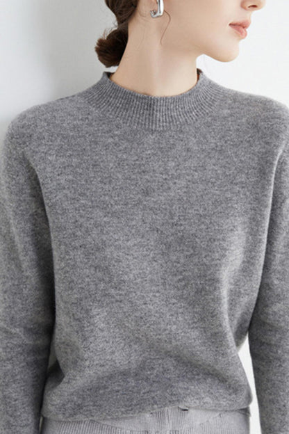 Solid Color Wool Sweater with Mock Neck