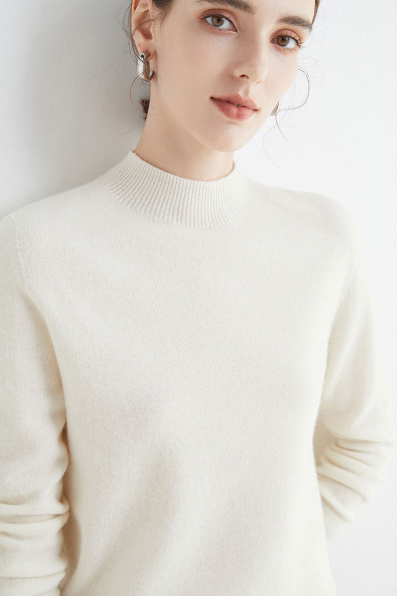 Solid Color Wool Sweater with Mock Neck