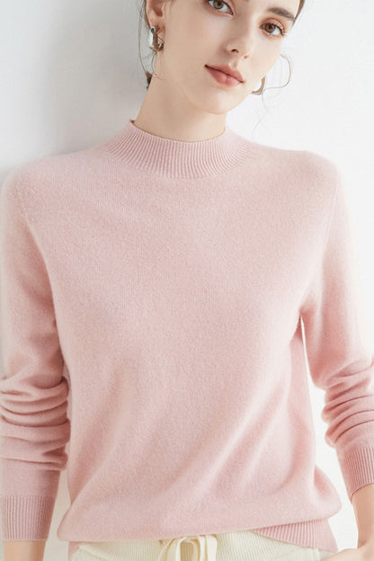 Solid Color Wool Sweater with Mock Neck