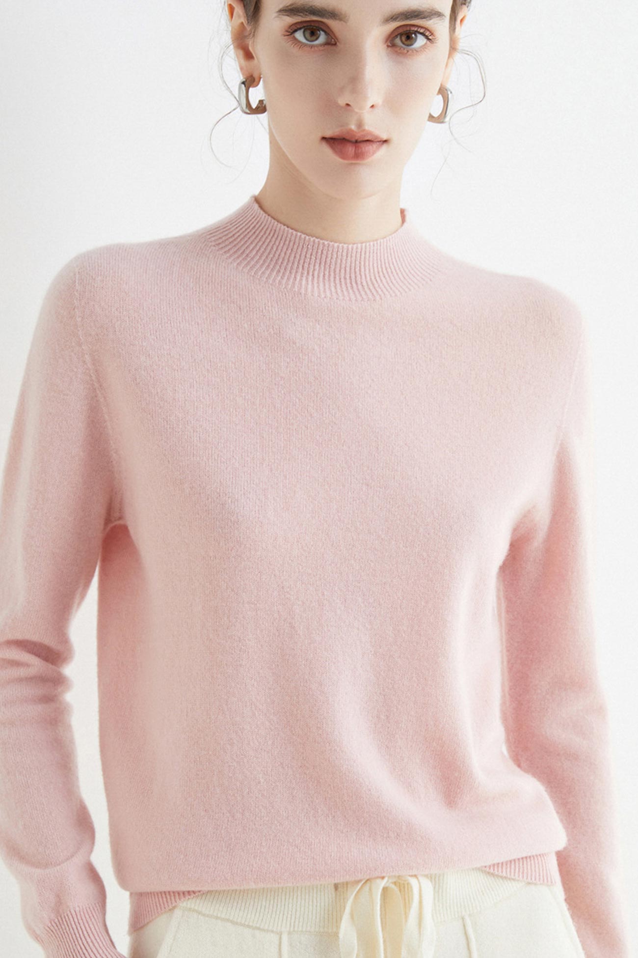 Solid Color Wool Sweater with Mock Neck