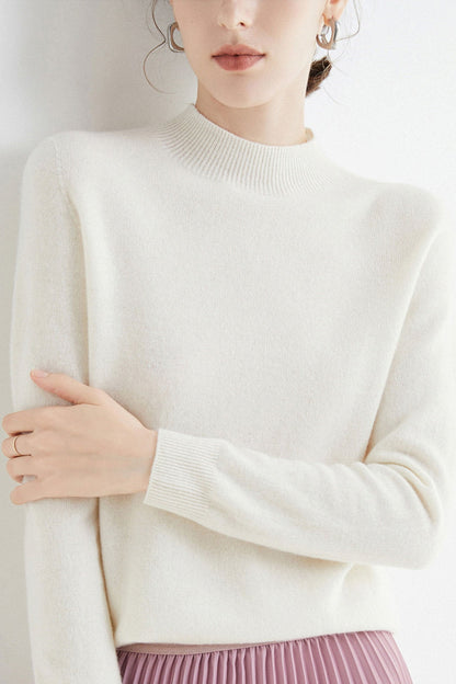 Solid Color Wool Sweater with Mock Neck