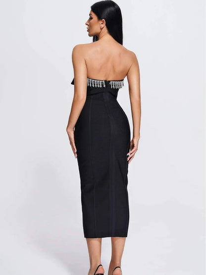 V-Neck Strapless Black Party Dress