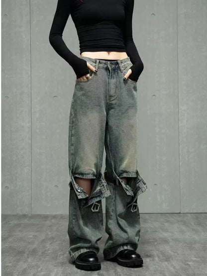 Wide Leg Washed For Men And Women Straight Tube Loose Fitting Retro High Street Niche Design Jean