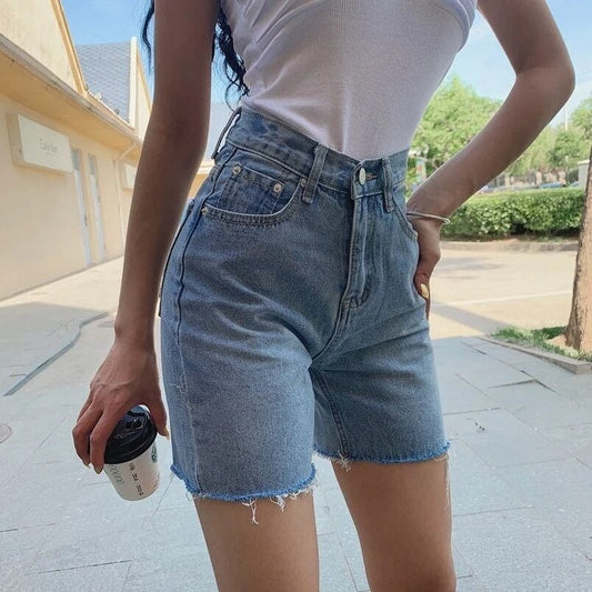 Cosybreezee - Women's High Waist Slim Denim Shorts