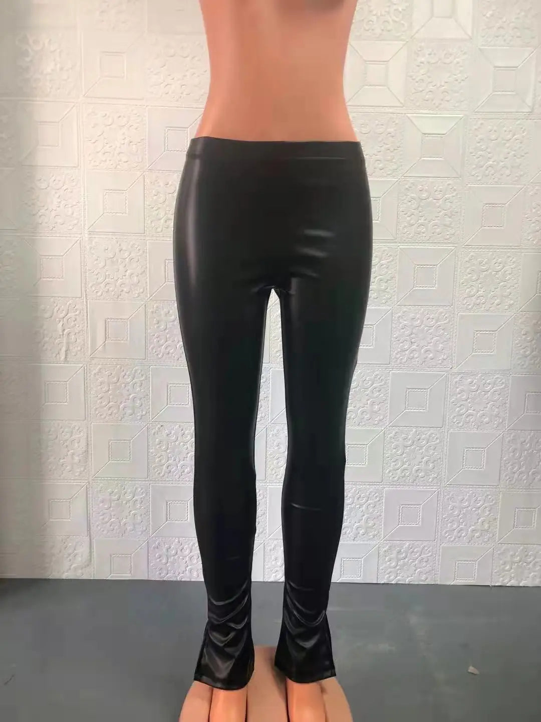 Black Leather Look Petite Faux Leather Leggings Lift Compression Pants