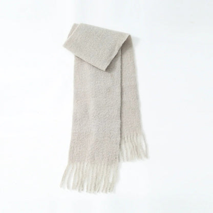 80% Wool Blend Solid Color Tassel Scarf for Women - Autumn Winter Collection