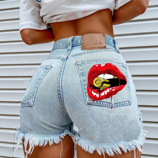 Cosybreezee - Love Print Ripped Denim Shorts