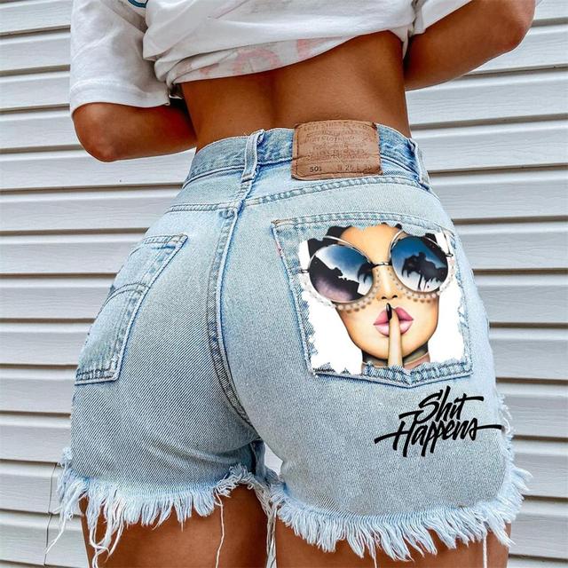 Cosybreezee - Love Print Ripped Denim Shorts