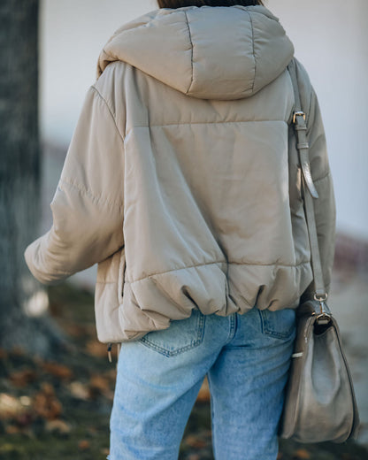 Stay Awhile Hooded Puffer Jacket - Khaki