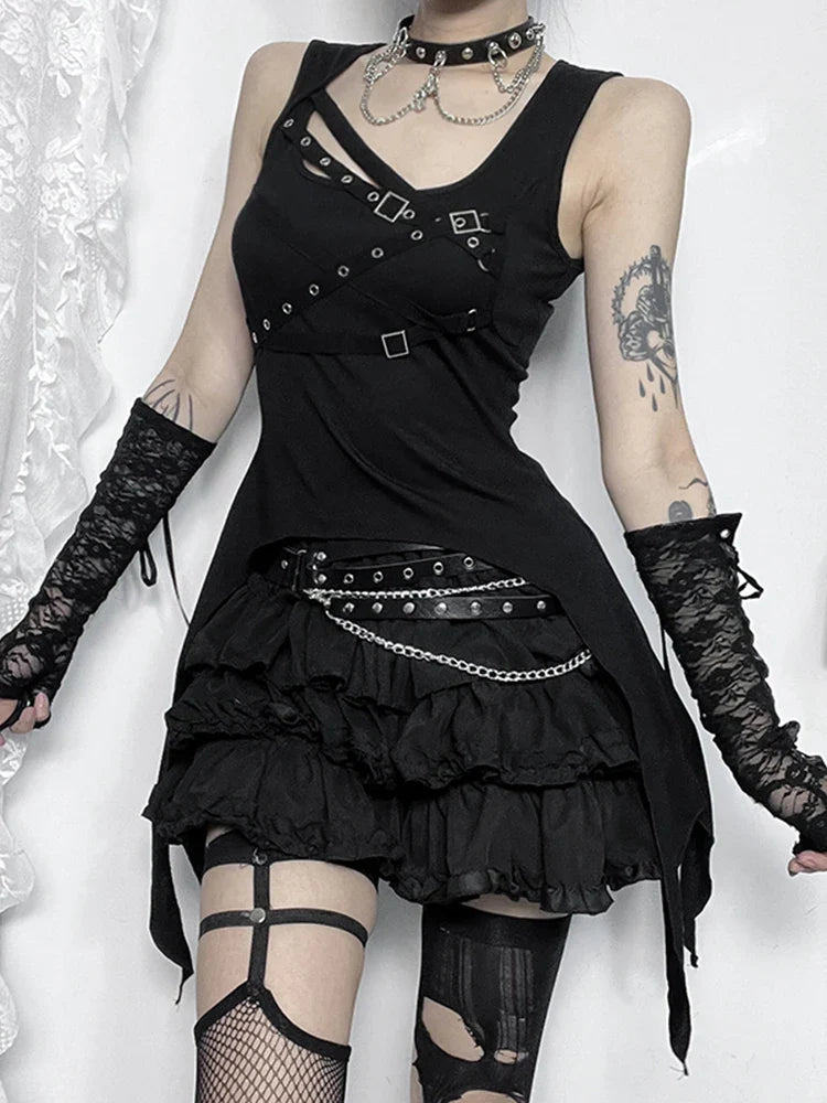 Alt Goth Cyber Y2K Gothic Eyelet Bandage Crop Top