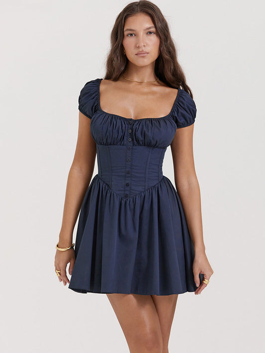 Rebecca Square Collar Pleated Mini Dress