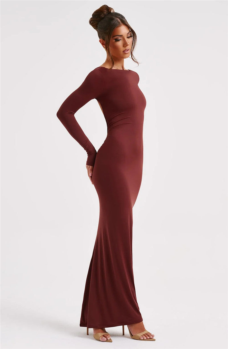 Beth Backless Ruched Bodycon Maxi Dress