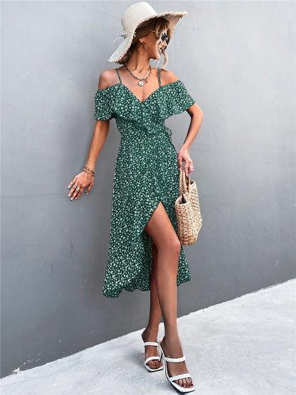 Rita Floral Backless Ruffle Slit Midi Dress