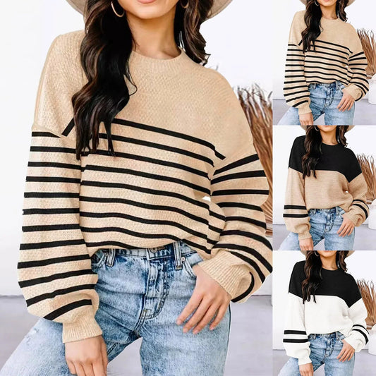 Striped Cozy Casual Knitting Loose Long Sleeve Comfortable Stylish Autumnal Sweater