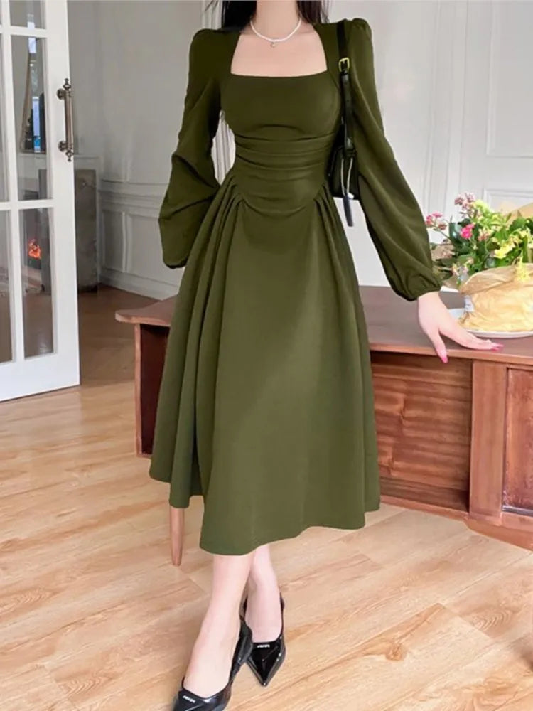 Square Collar Puff Sleeve Elegant Ladies Mini Dress