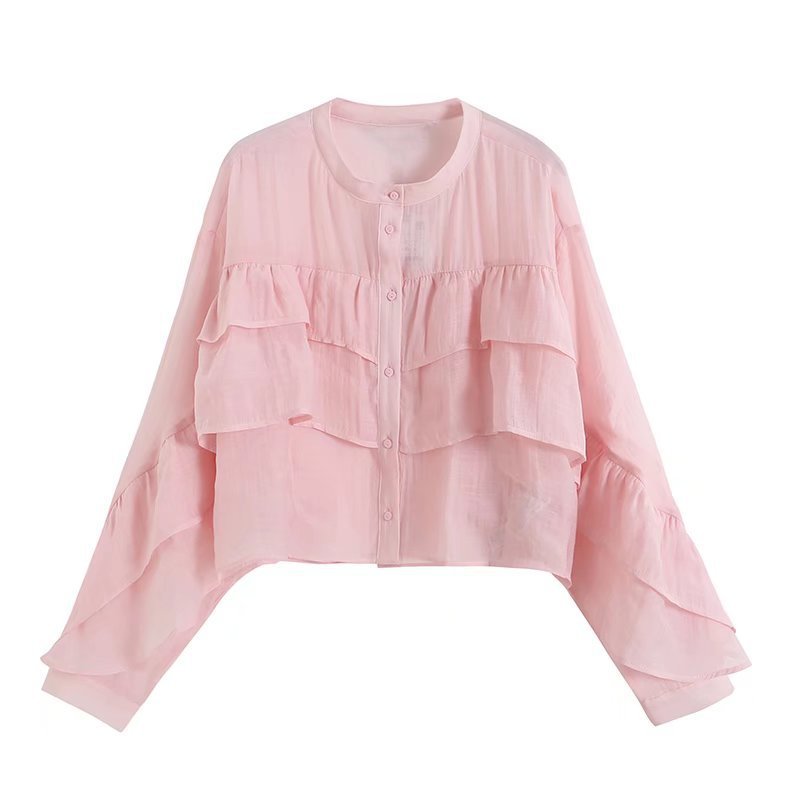 Stand Ruffle Button for Blouse Blouse Neckline Women