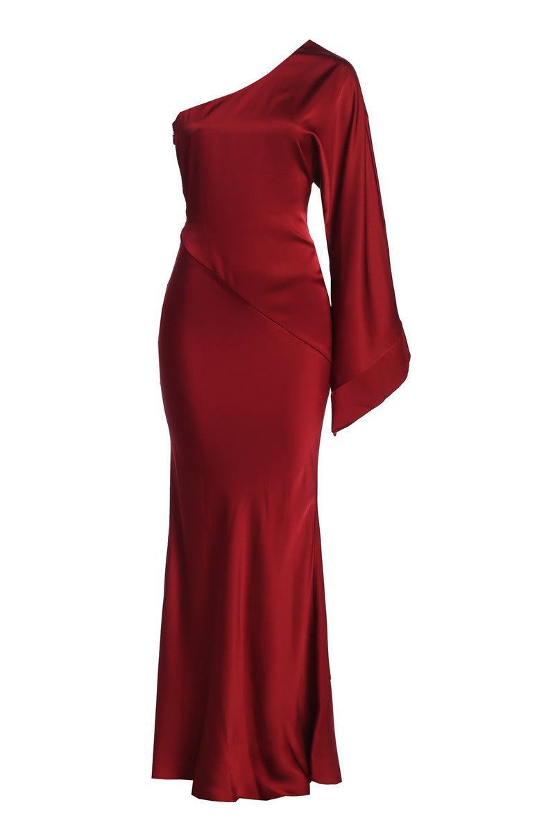 Valerie Satin One Shoulder Sexy Maxi Dress