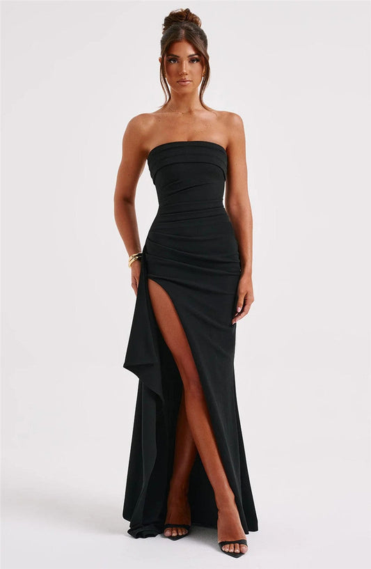 Tina Strapless Backless High Split Maxi Dress