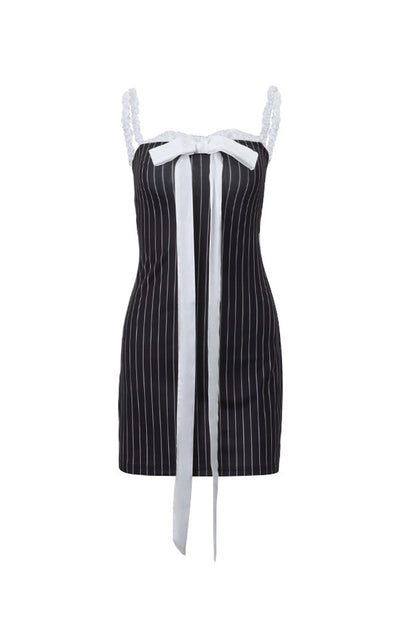 Striped Cami Dress with Lace Straps and Bow-tie