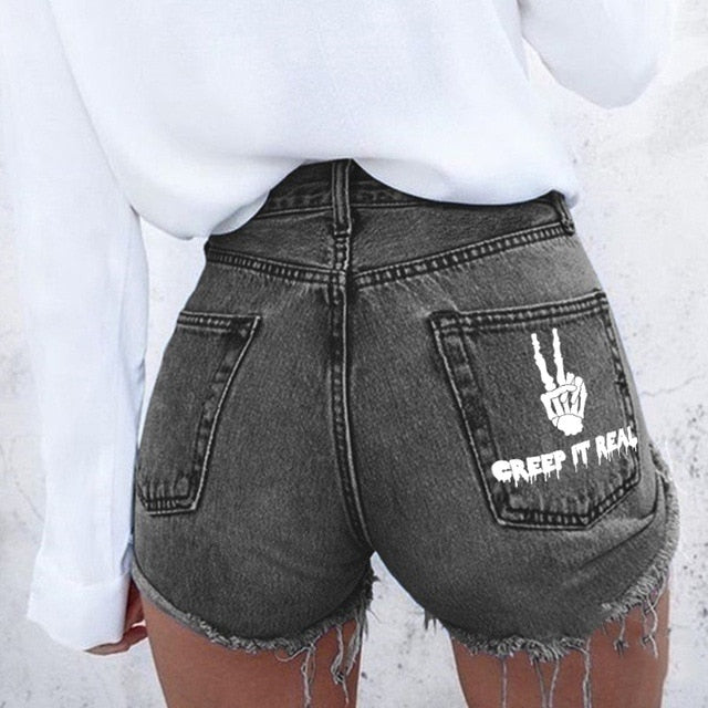 Cosybreezee - Street Style Personality Print Denim Shorts