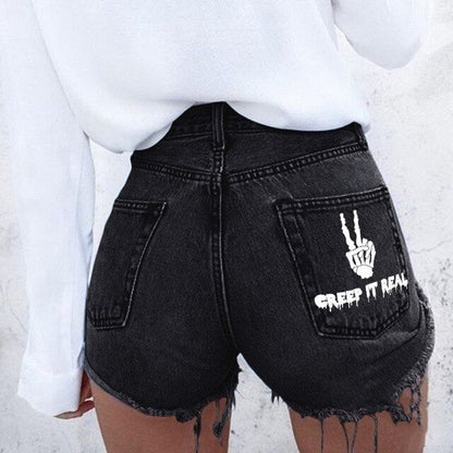 Cosybreezee - Street Style Personality Print Denim Shorts