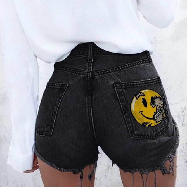 Cosybreezee - Street Style Personality Print Denim Shorts