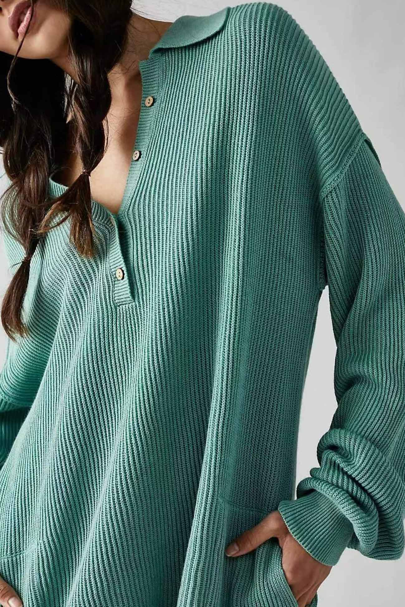 Ribbed Rompers with Lapel and Long Sleeves