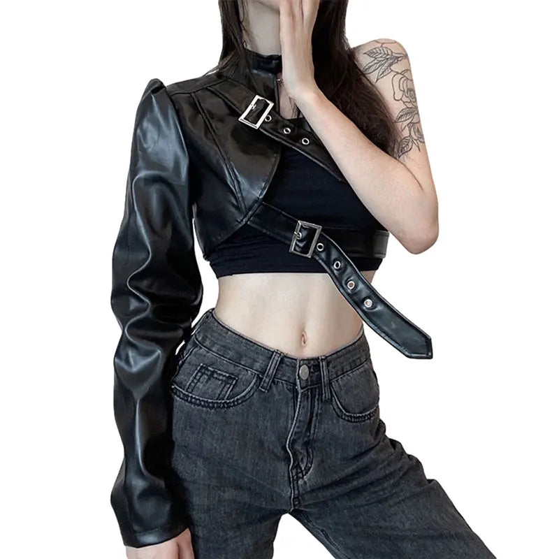 Leather Goth Punk Emo Stylish Elegant Classic Trendy Unique Crop Top