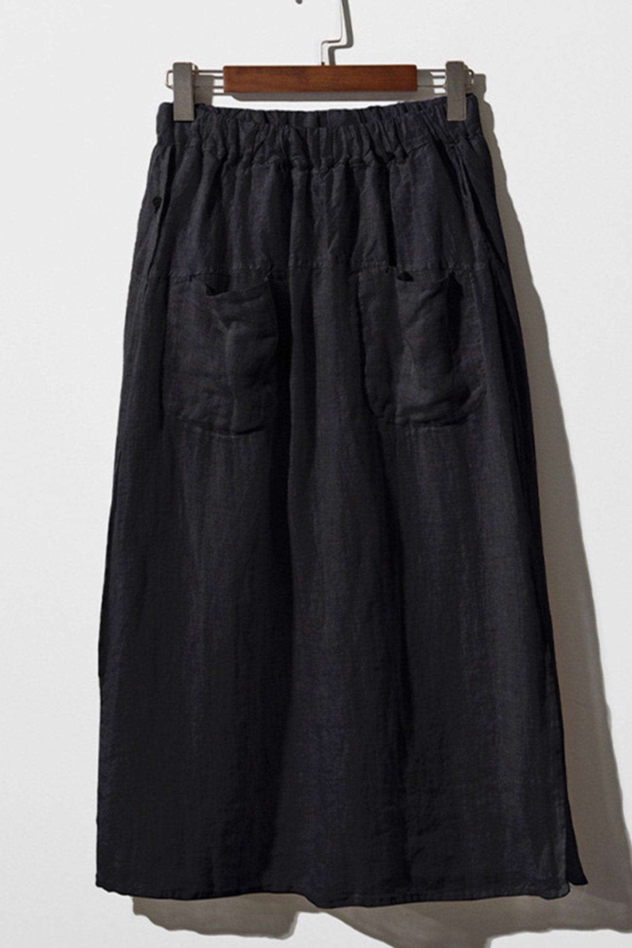 Solid Linen Midi Skirt with Pockets