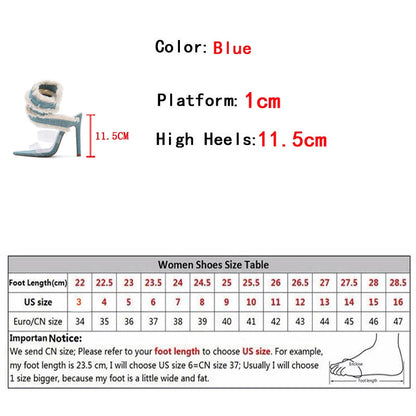 2024 New Design Denim Ankle Snake Surround Strap Sandal Women Transparent PVC Summer High Heels Party Stripper Shoes Pumps