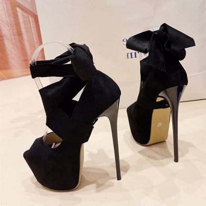 Black High Heels For Women 2024 Fashion Ankle Cross Strap Platform Pumps Peep Toe Stiletto Sandals