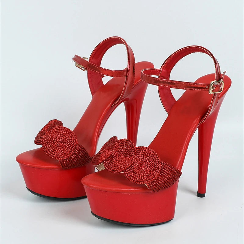 Red High Heels Platform Sandals with Buckle Strap - Women's Wedding Prom Shoes